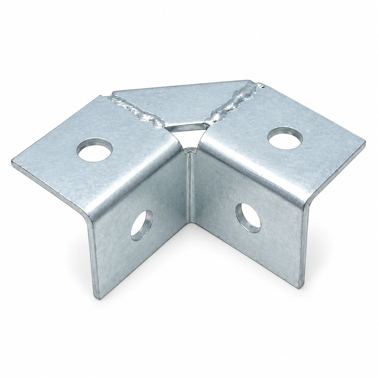 Galvanized welded corner fitting with four holes on white